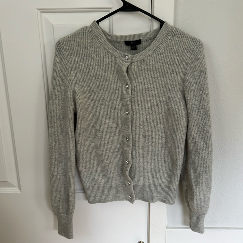 Wool blend grey cardigan with jewel buttons